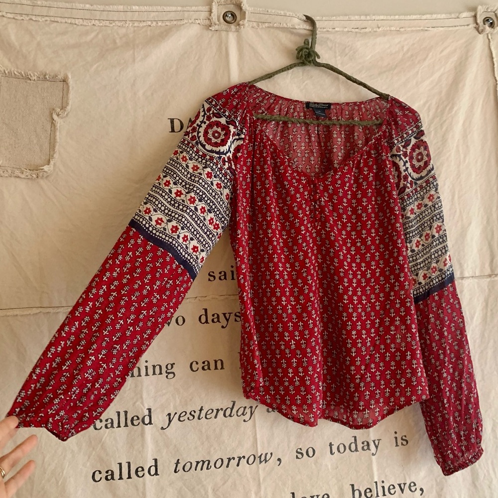 Lucky Brand Red & Navy Blouse